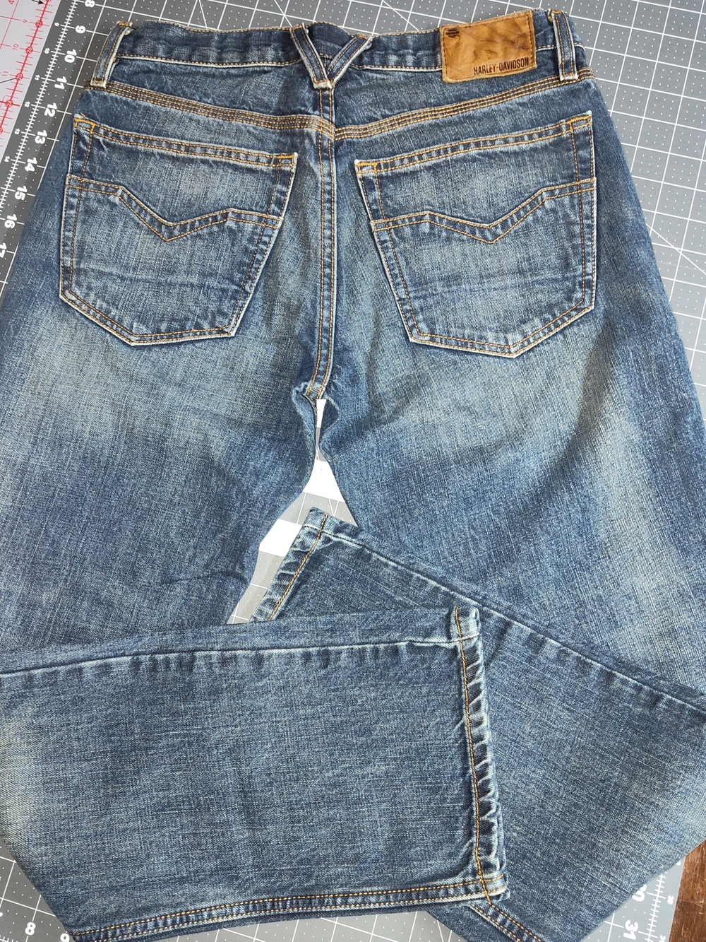 Harley-Davidson Men's Faded Blue Straight Leg Jeans